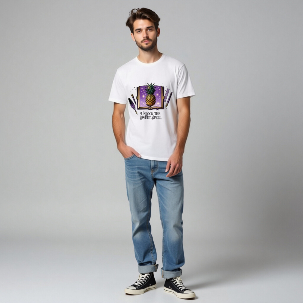 Unisex Organic Cotton T-Shirt | Pineapple Spell Book Design - Unlock the Sweet Spell - Image 4