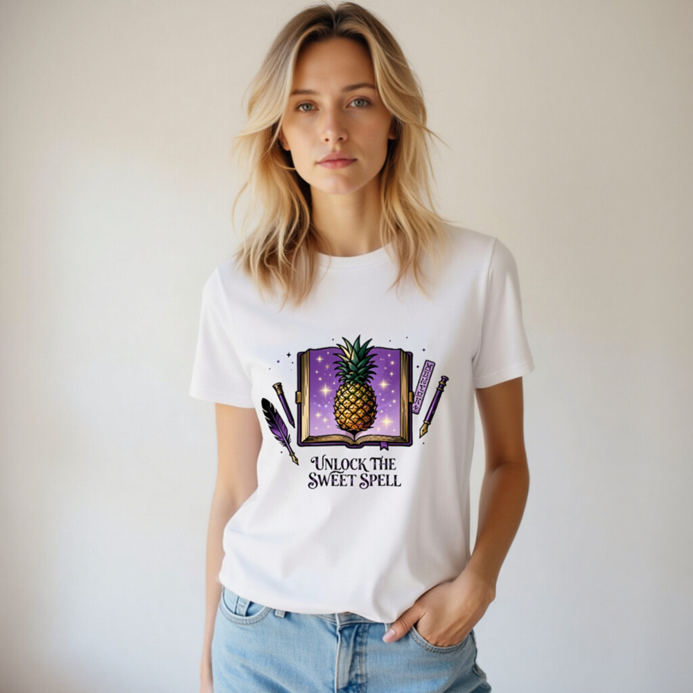 Unisex Organic Cotton T-Shirt | Pineapple Spell Book Design - Unlock the Sweet Spell - Image 6