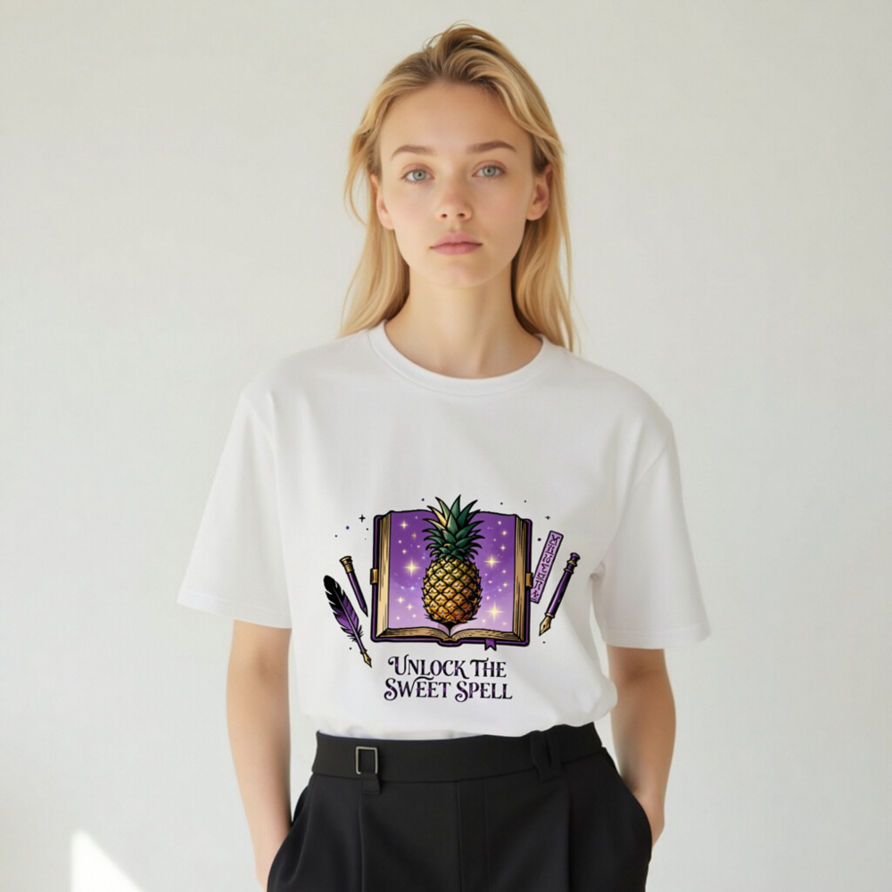 Unisex Organic Cotton T-Shirt | Pineapple Spell Book Design - Unlock the Sweet Spell - Image 7