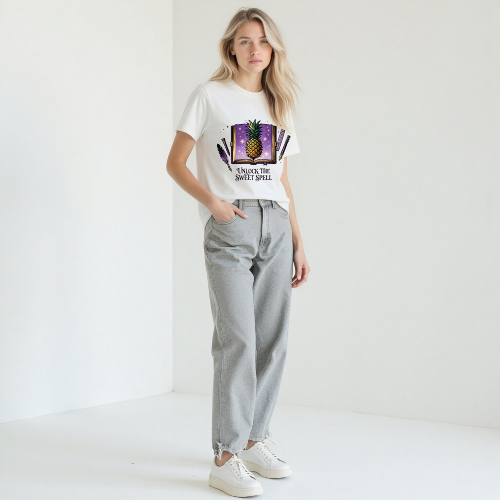 Unisex Organic Cotton T-Shirt | Pineapple Spell Book Design - Unlock the Sweet Spell - Image 8