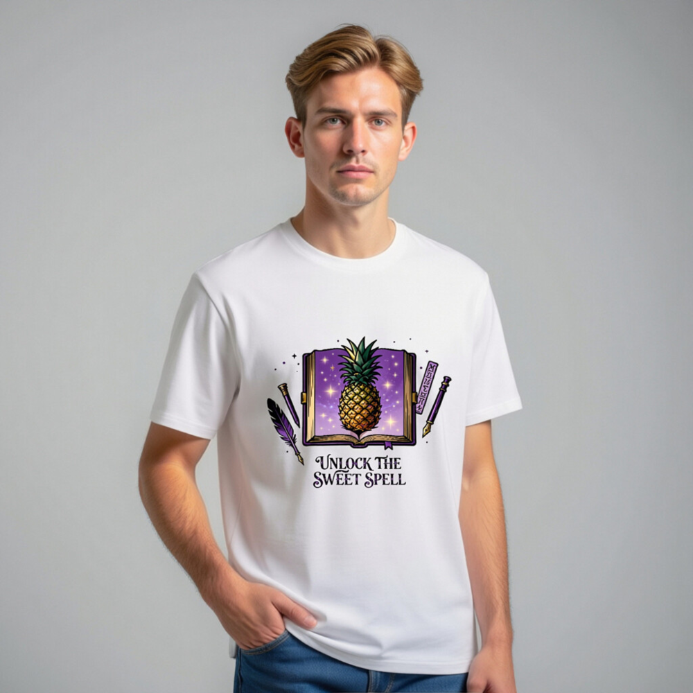 Unisex Organic Cotton T-Shirt | Pineapple Spell Book Design - Unlock the Sweet Spell - Image 10
