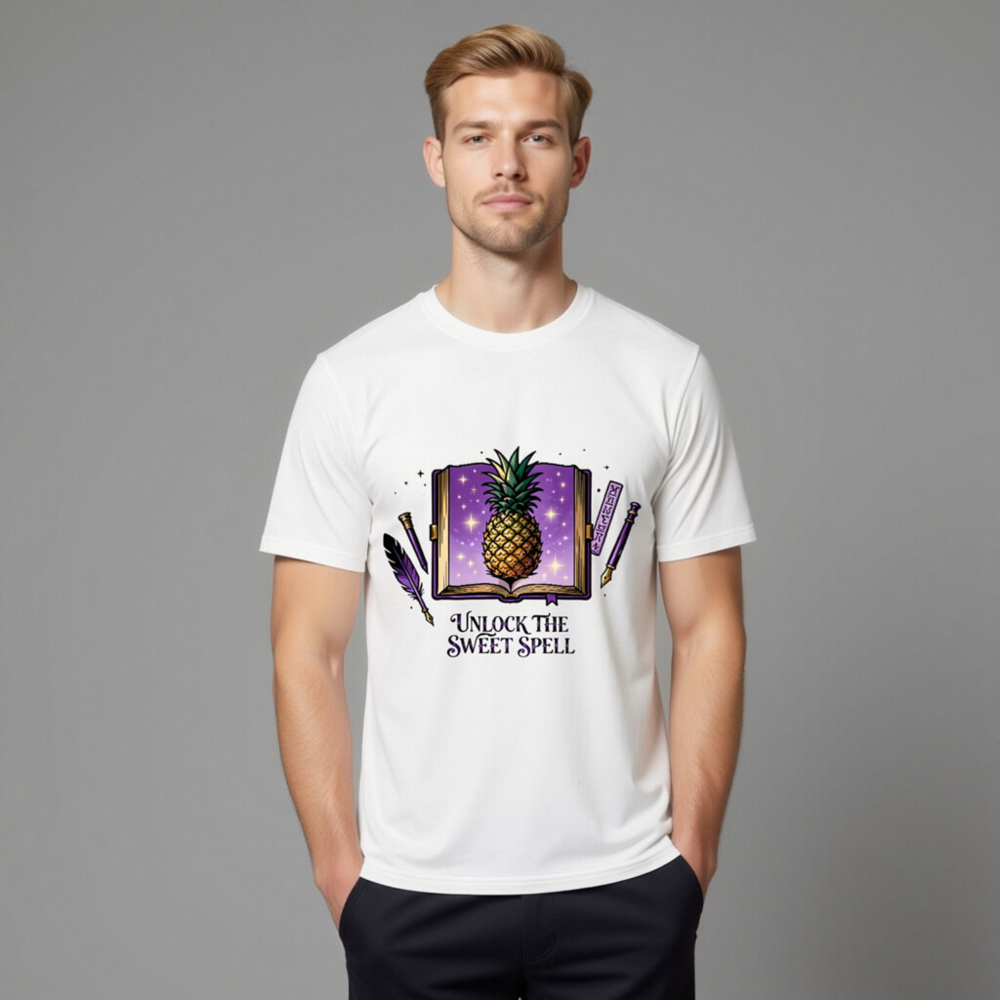 Unisex Organic Cotton T-Shirt | Pineapple Spell Book Design - Unlock the Sweet Spell - Image 11