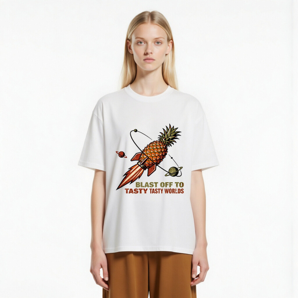 Pineapple Rocket T-Shirt - Blast Off to Tasty Tasty Worlds Unisex Organic Cotton Tee - Image 2