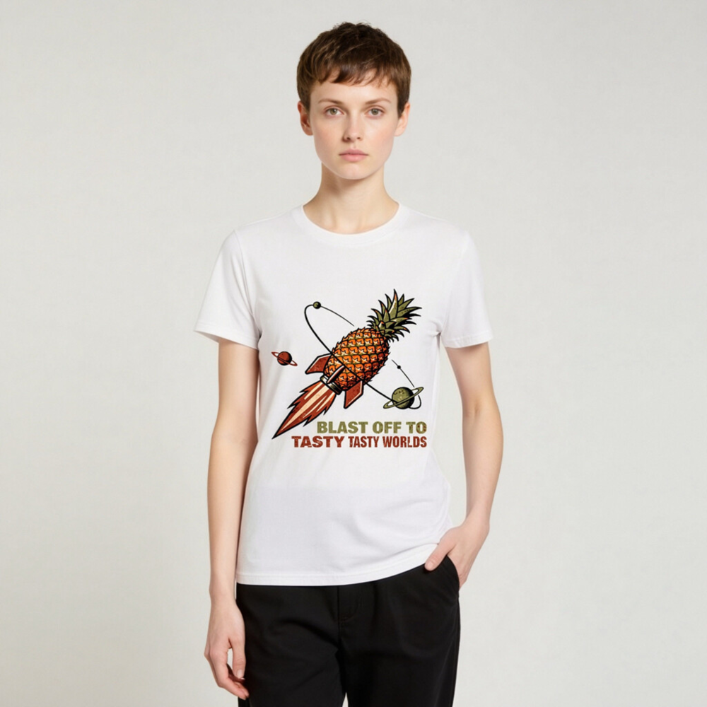 Pineapple Rocket T-Shirt - Blast Off to Tasty Tasty Worlds Unisex Organic Cotton Tee - Image 3