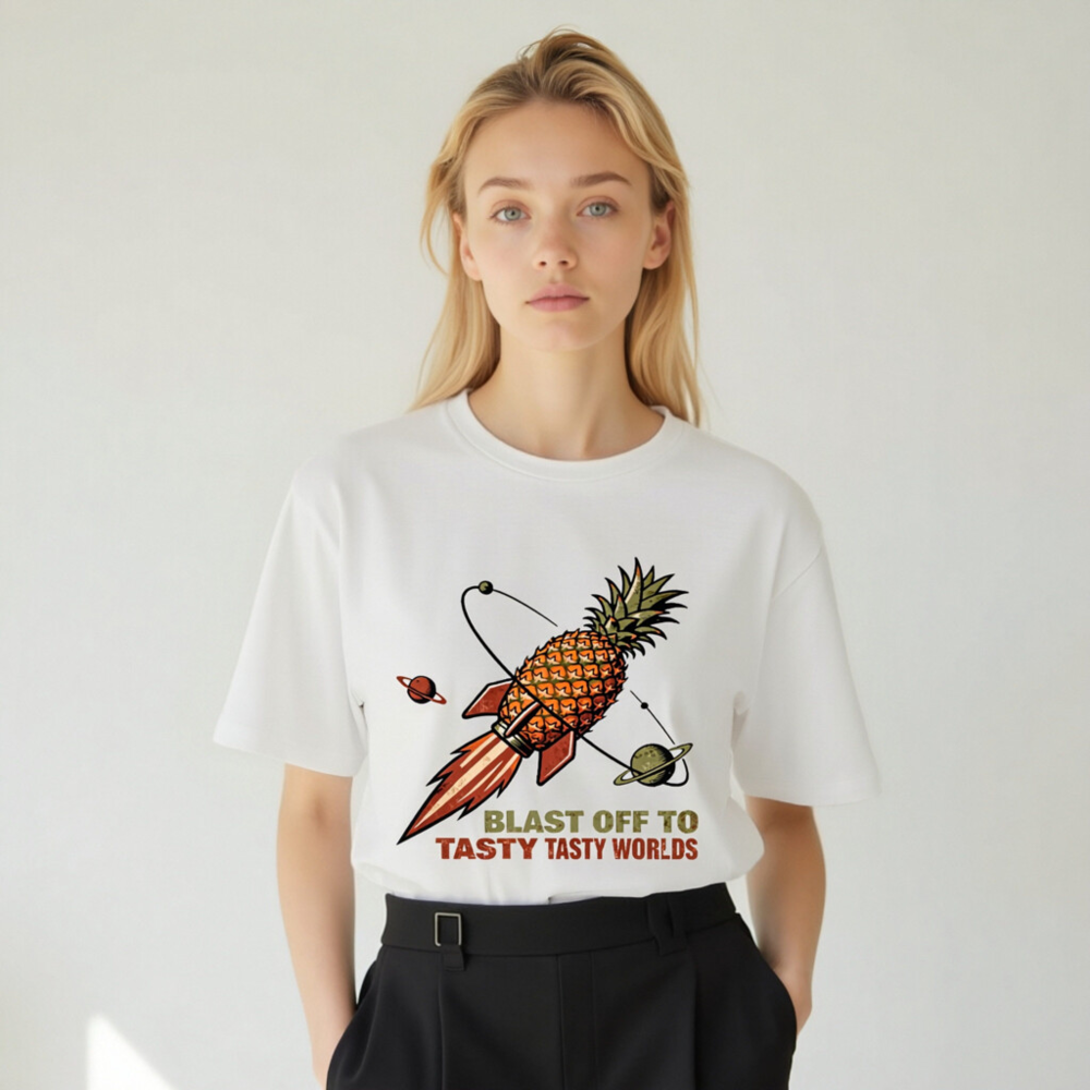 Pineapple Rocket T-Shirt - Blast Off to Tasty Tasty Worlds Unisex Organic Cotton Tee - Image 7
