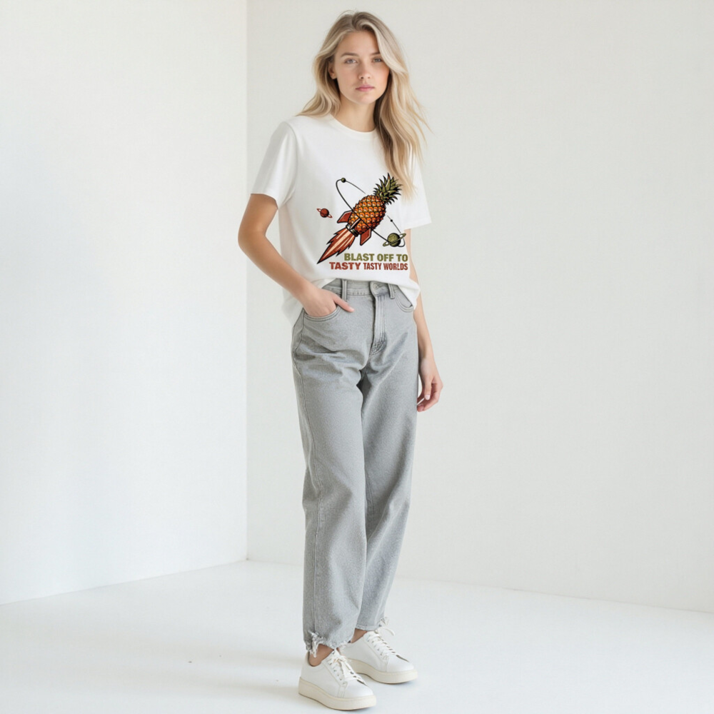 Pineapple Rocket T-Shirt - Blast Off to Tasty Tasty Worlds Unisex Organic Cotton Tee - Image 8