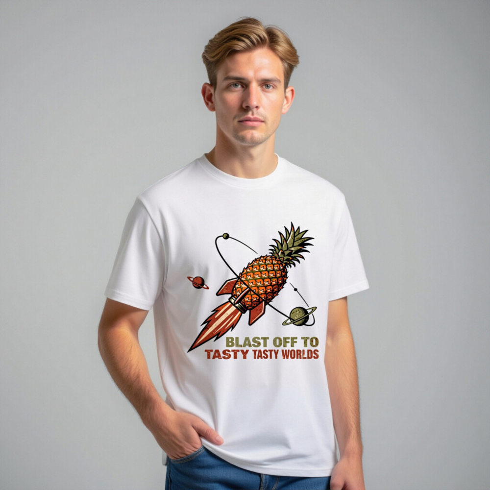 Pineapple Rocket T-Shirt - Blast Off to Tasty Tasty Worlds Unisex Organic Cotton Tee - Image 10