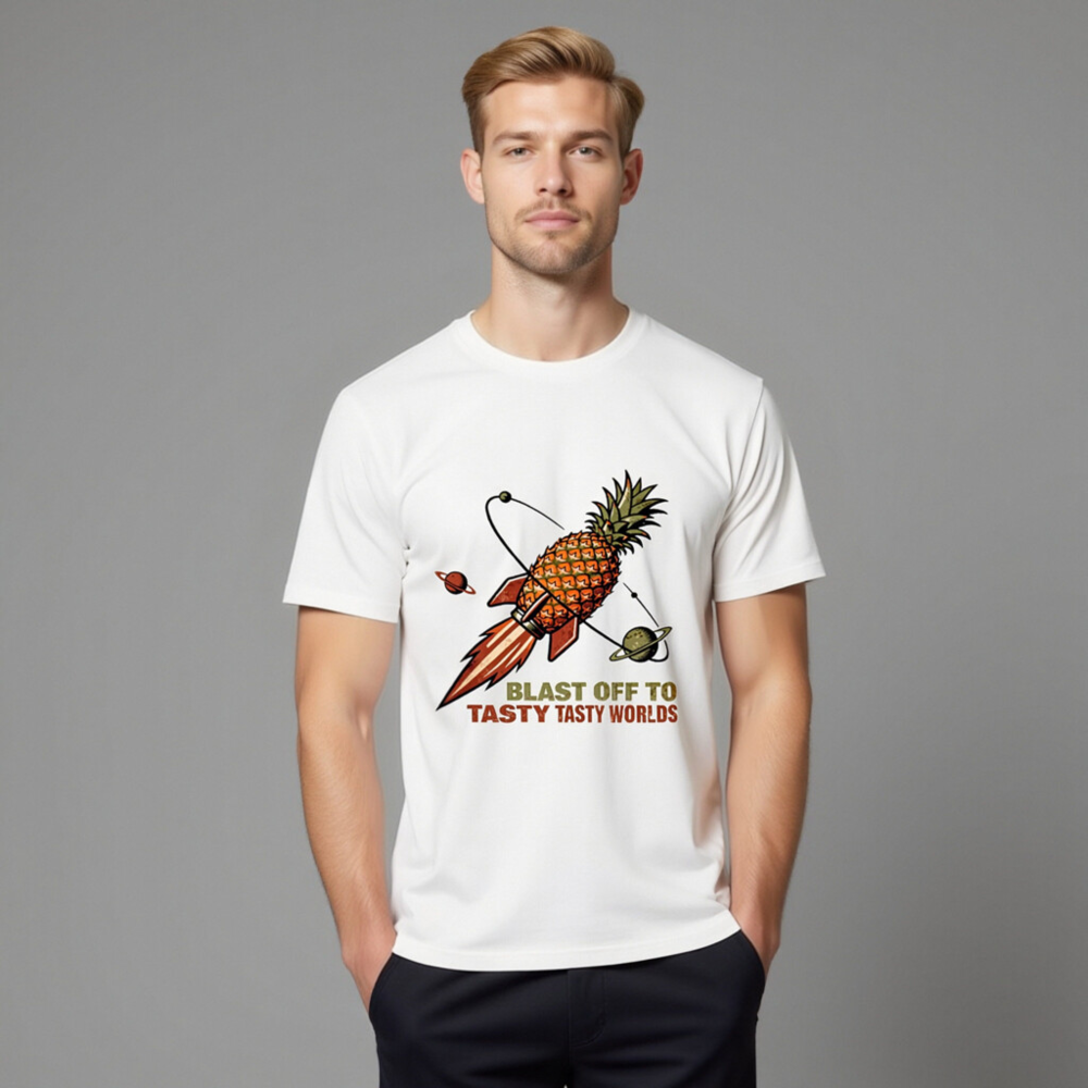 Pineapple Rocket T-Shirt - Blast Off to Tasty Tasty Worlds Unisex Organic Cotton Tee - Image 11