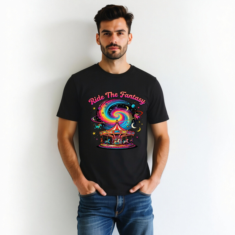 Unisex Organic Cotton T-Shirt | Ride The Fantasy Carousel Design - Image 2