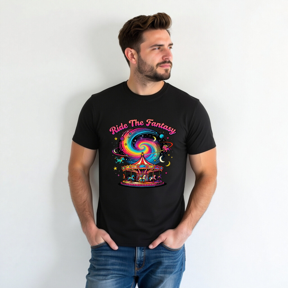 Unisex Organic Cotton T-Shirt | Ride The Fantasy Carousel Design - Image 3