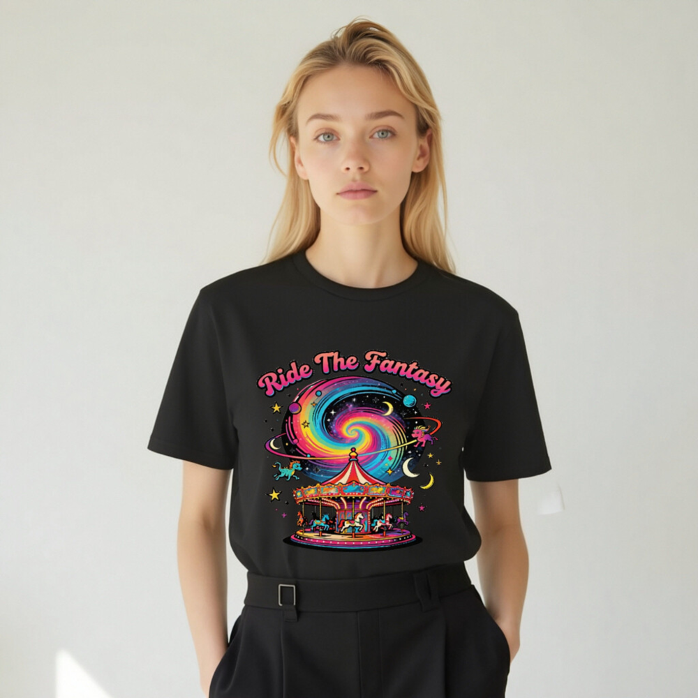 Unisex Organic Cotton T-Shirt | Ride The Fantasy Carousel Design - Image 4