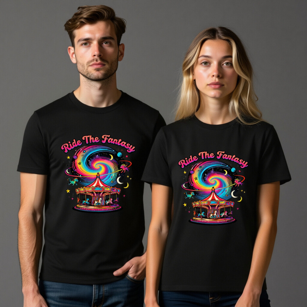 Unisex Organic Cotton T-Shirt | Ride The Fantasy Carousel Design - Image 11