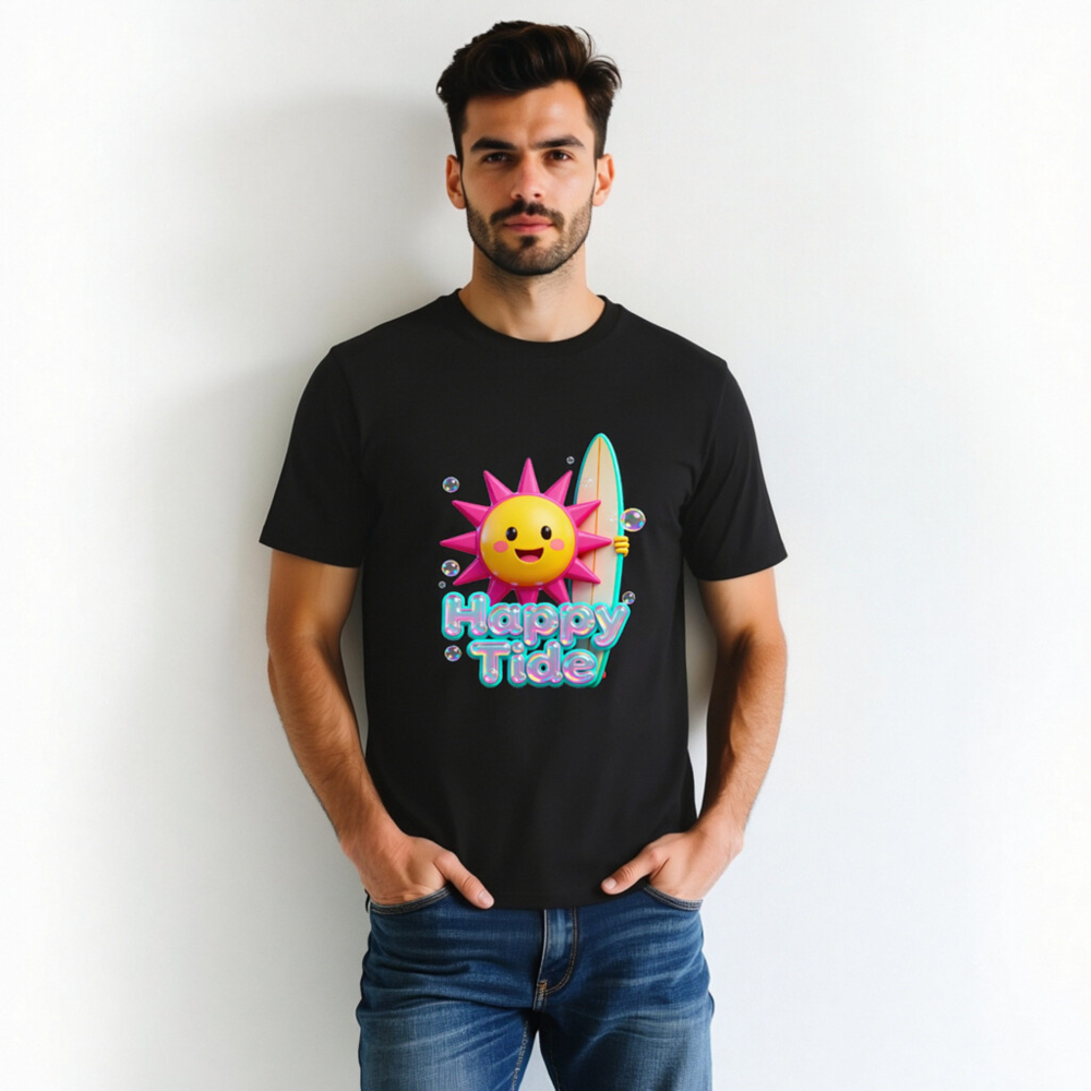 Unisex Organic Cotton T-Shirt | Happy Tide Sun Surf Graphic Tee - Image 2