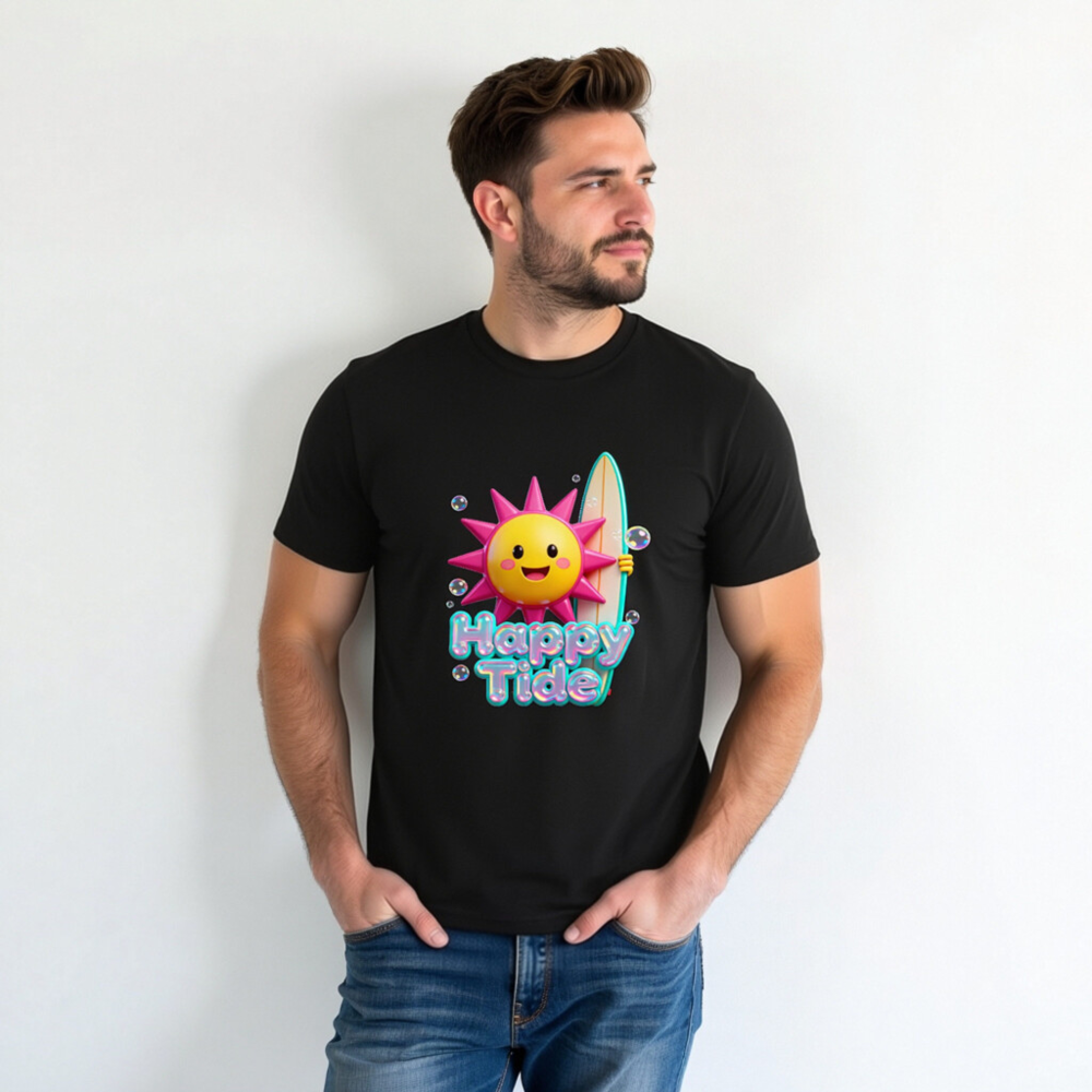 Unisex Organic Cotton T-Shirt | Happy Tide Sun Surf Graphic Tee - Image 3