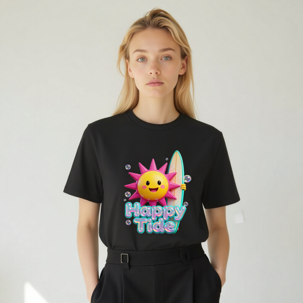 Unisex Organic Cotton T-Shirt | Happy Tide Sun Surf Graphic Tee - Image 4