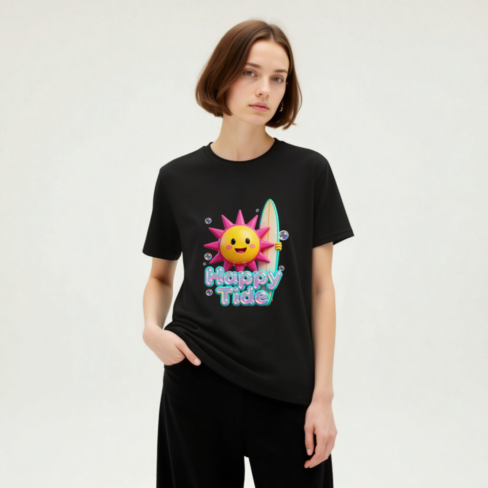 Unisex Organic Cotton T-Shirt | Happy Tide Sun Surf Graphic Tee - Image 6
