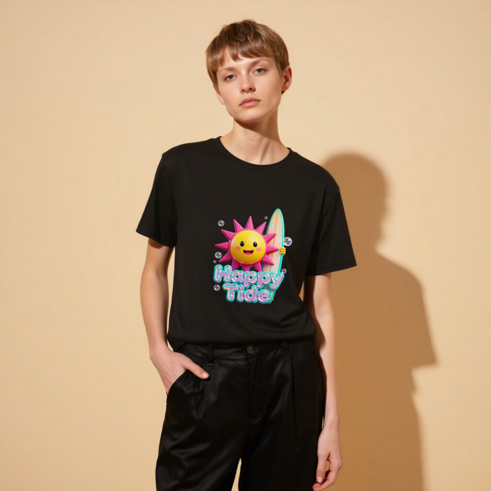 Unisex Organic Cotton T-Shirt | Happy Tide Sun Surf Graphic Tee - Image 7