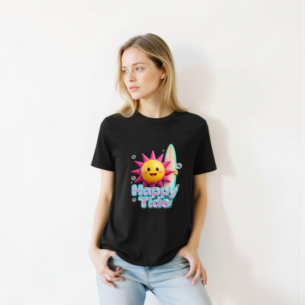Unisex Organic Cotton T-Shirt | Happy Tide Sun Surf Graphic Tee - Image 8