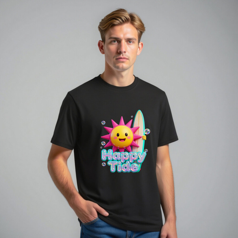 Unisex Organic Cotton T-Shirt | Happy Tide Sun Surf Graphic Tee - Image 9