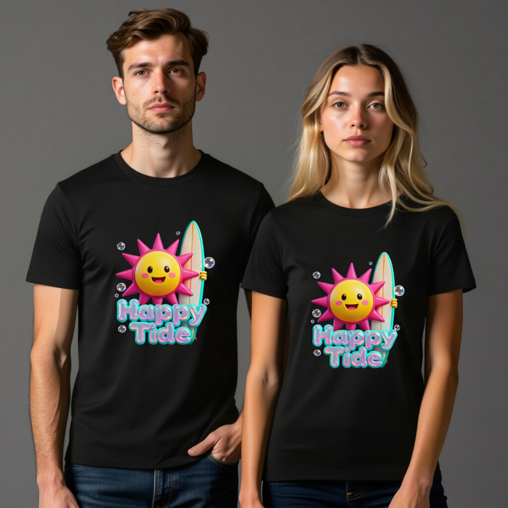 Unisex Organic Cotton T-Shirt | Happy Tide Sun Surf Graphic Tee - Image 11