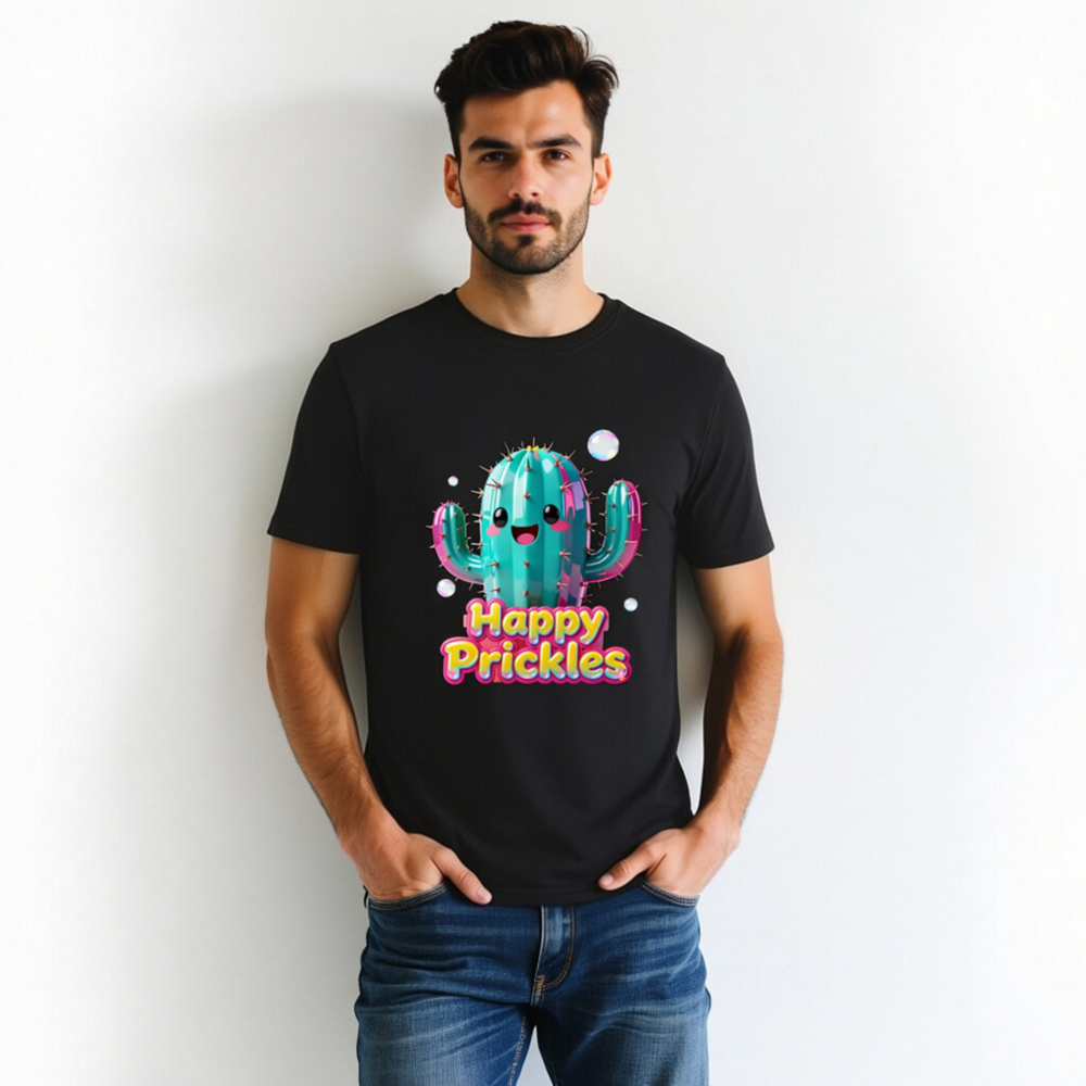 Unisex Organic Cotton T-Shirt | Happy Prickles Cactus Graphic Tee - Image 2