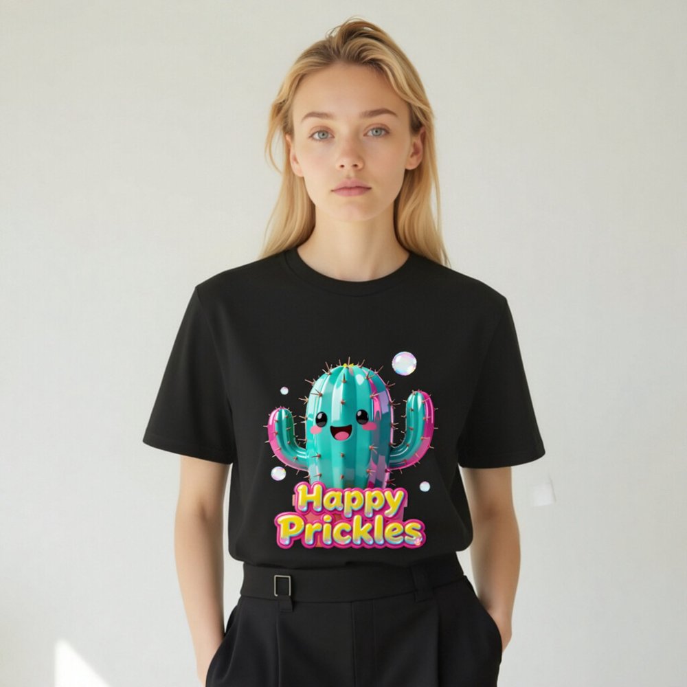 Unisex Organic Cotton T-Shirt | Happy Prickles Cactus Graphic Tee - Image 4
