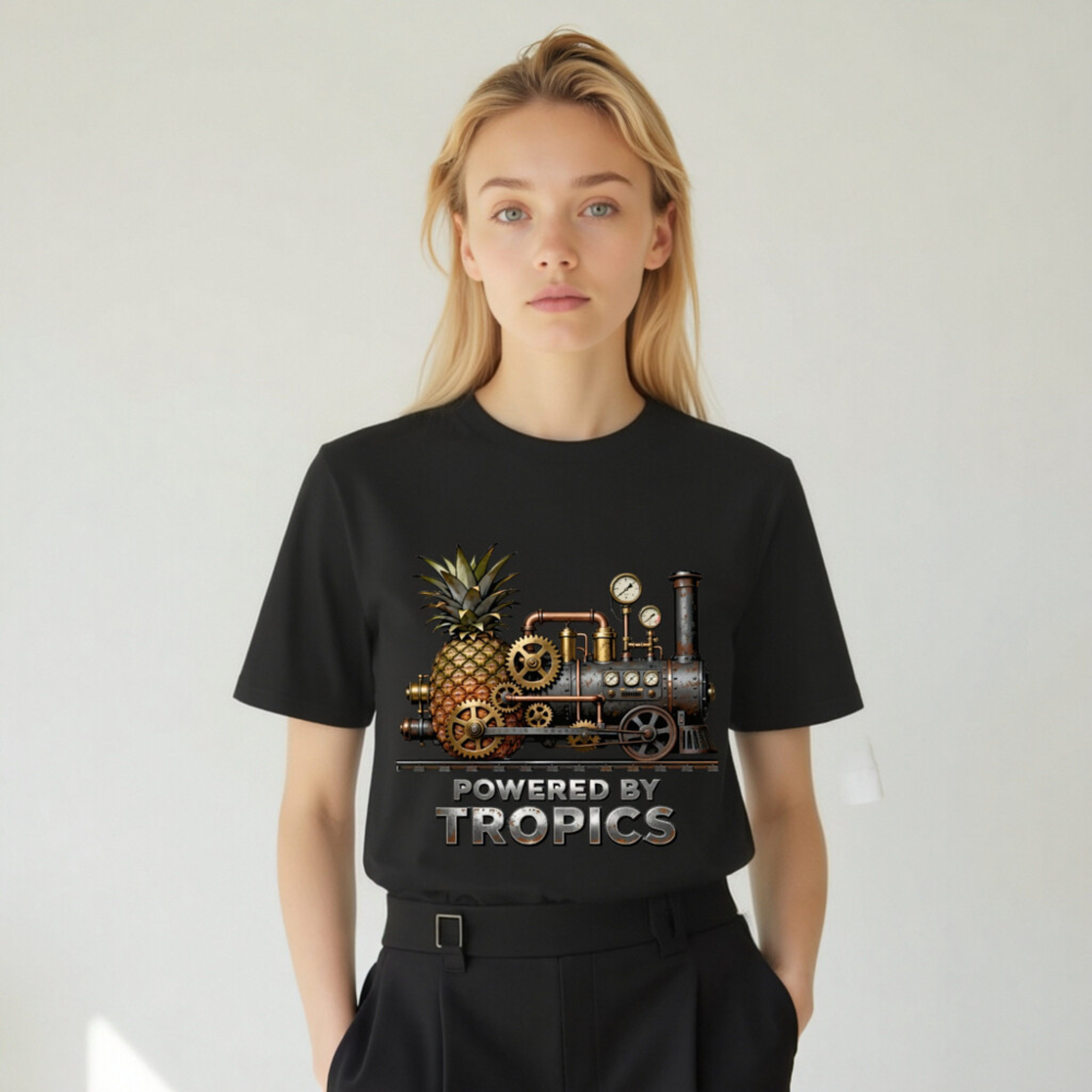 Steampunk Pineapple Train T-Shirt - Powered by Tropics Unisex Organic Cotton - Image 4