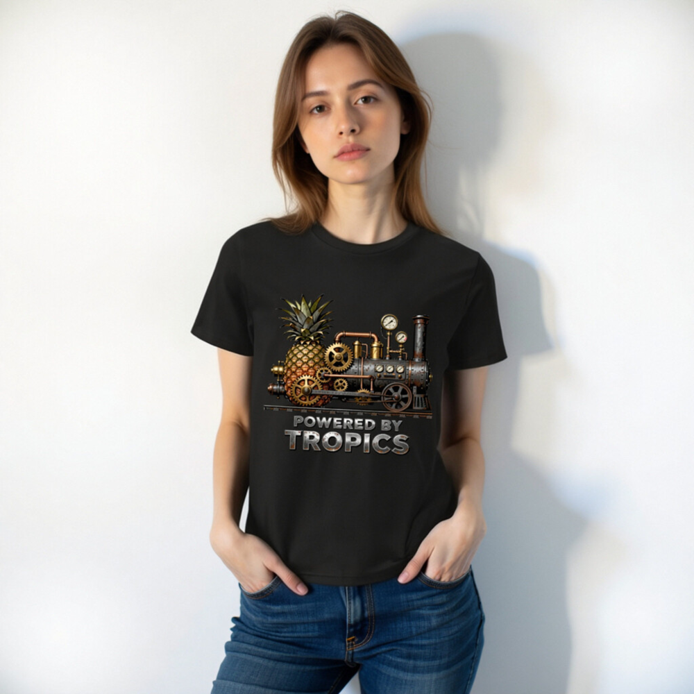 Steampunk Pineapple Train T-Shirt - Powered by Tropics Unisex Organic Cotton - Image 5