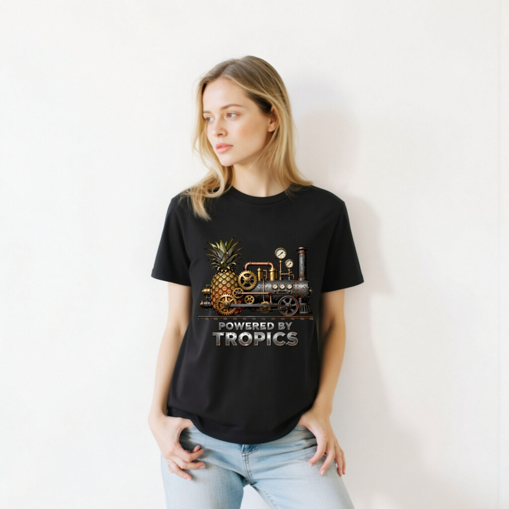 Steampunk Pineapple Train T-Shirt - Powered by Tropics Unisex Organic Cotton - Image 8