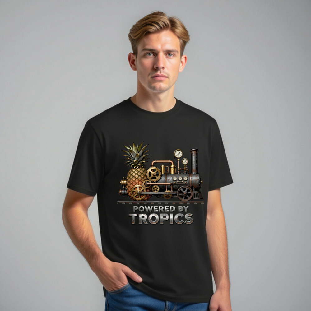 Steampunk Pineapple Train T-Shirt - Powered by Tropics Unisex Organic Cotton - Image 9