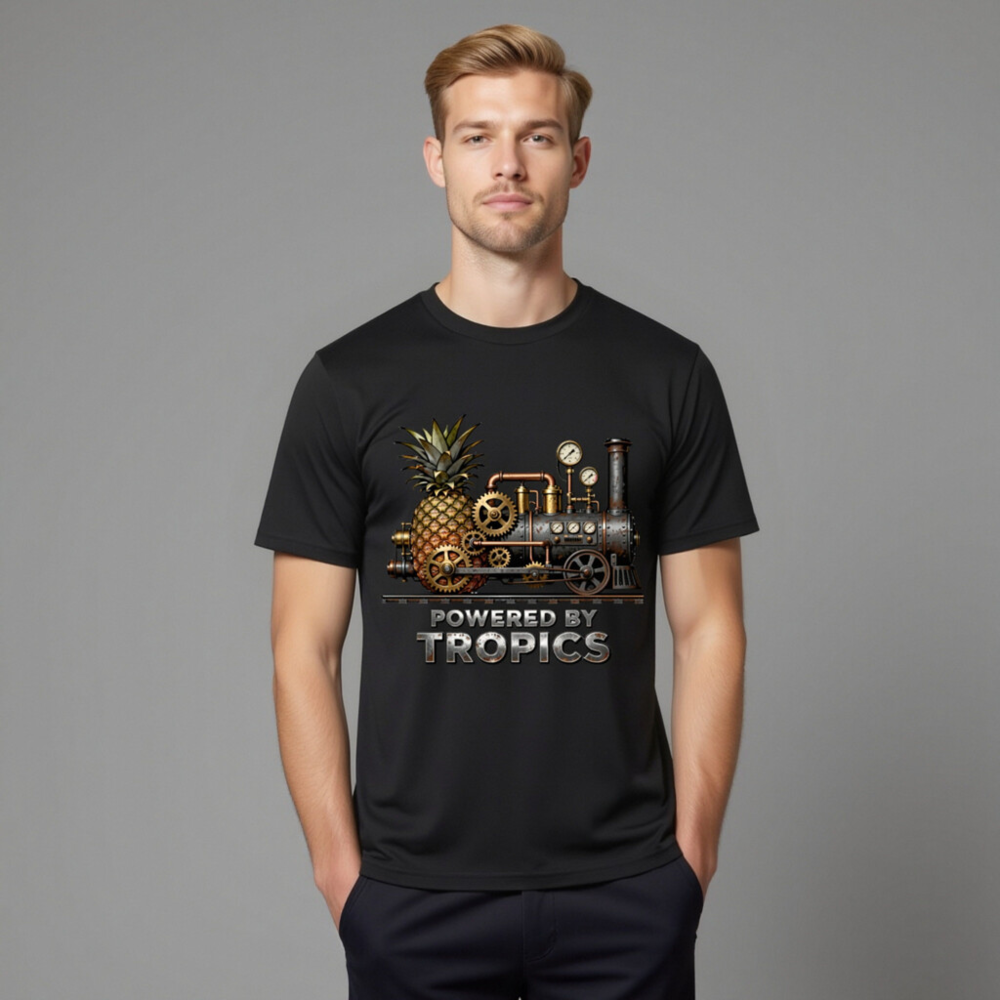 Steampunk Pineapple Train T-Shirt - Powered by Tropics Unisex Organic Cotton - Image 10