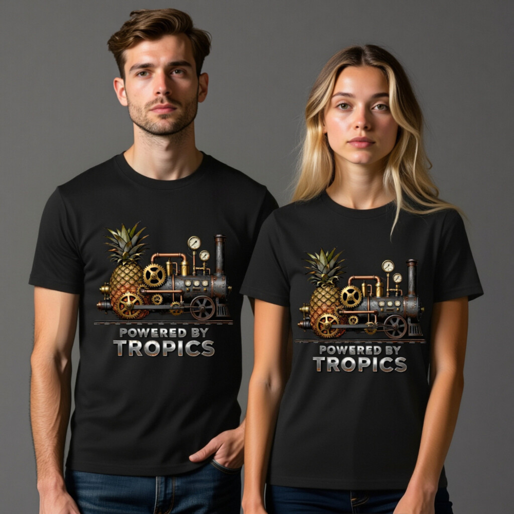 Steampunk Pineapple Train T-Shirt - Powered by Tropics Unisex Organic Cotton - Image 11