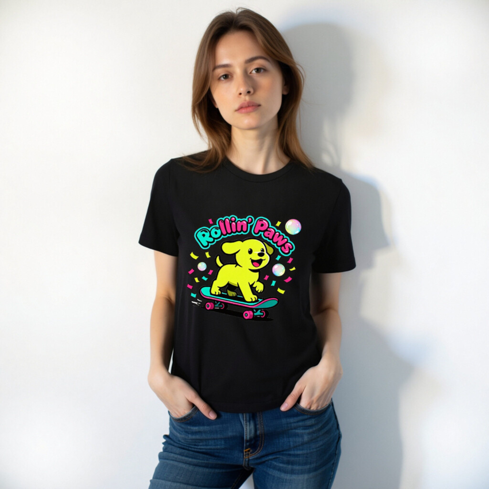 Rollin' Paws Unisex T-Shirt - Yellow Puppy Skateboard Design - Image 6
