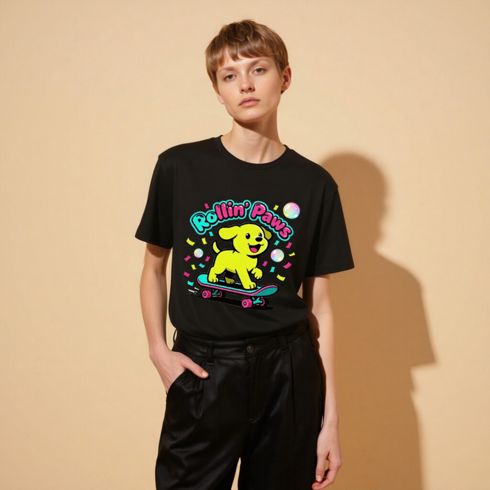 Rollin' Paws Unisex T-Shirt - Yellow Puppy Skateboard Design - Image 8