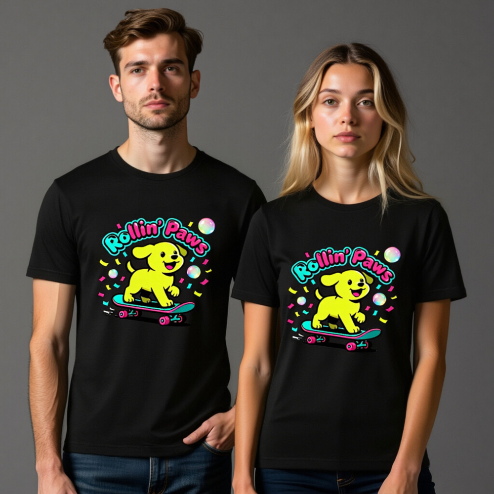Rollin' Paws Unisex T-Shirt - Yellow Puppy Skateboard Design - Image 11