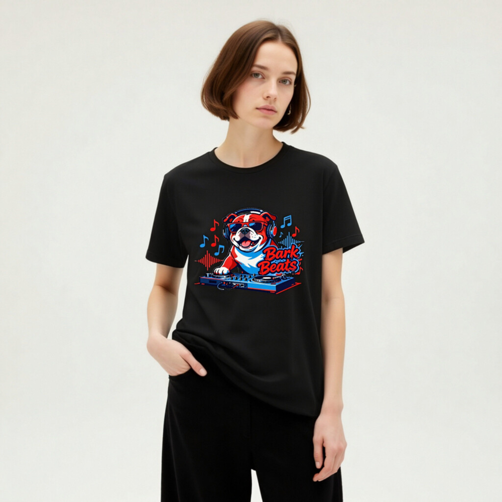 Bark Beats DJ Bulldog Unisex T-Shirt - Red/Blue Graphic Tee - Image 7