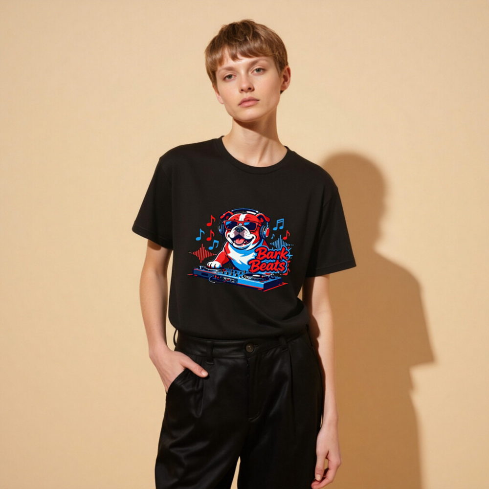 Bark Beats DJ Bulldog Unisex T-Shirt - Red/Blue Graphic Tee - Image 8