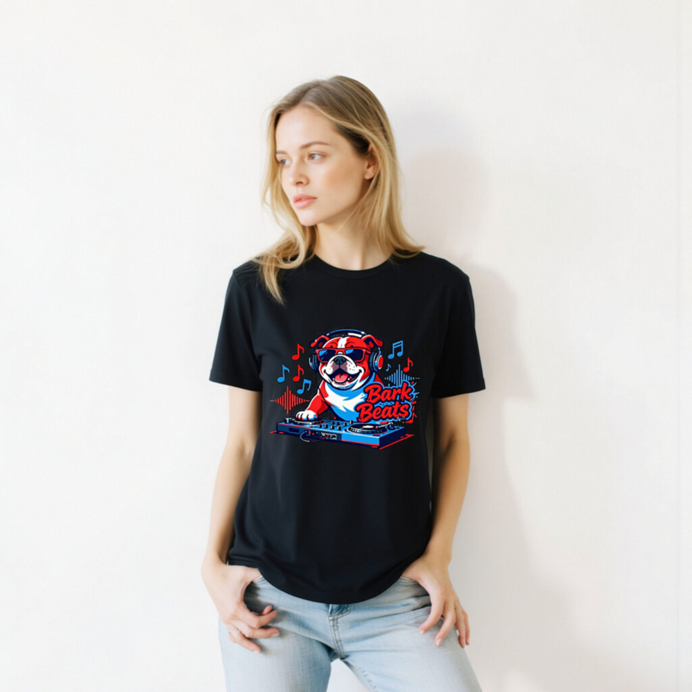 Bark Beats DJ Bulldog Unisex T-Shirt - Red/Blue Graphic Tee - Image 9