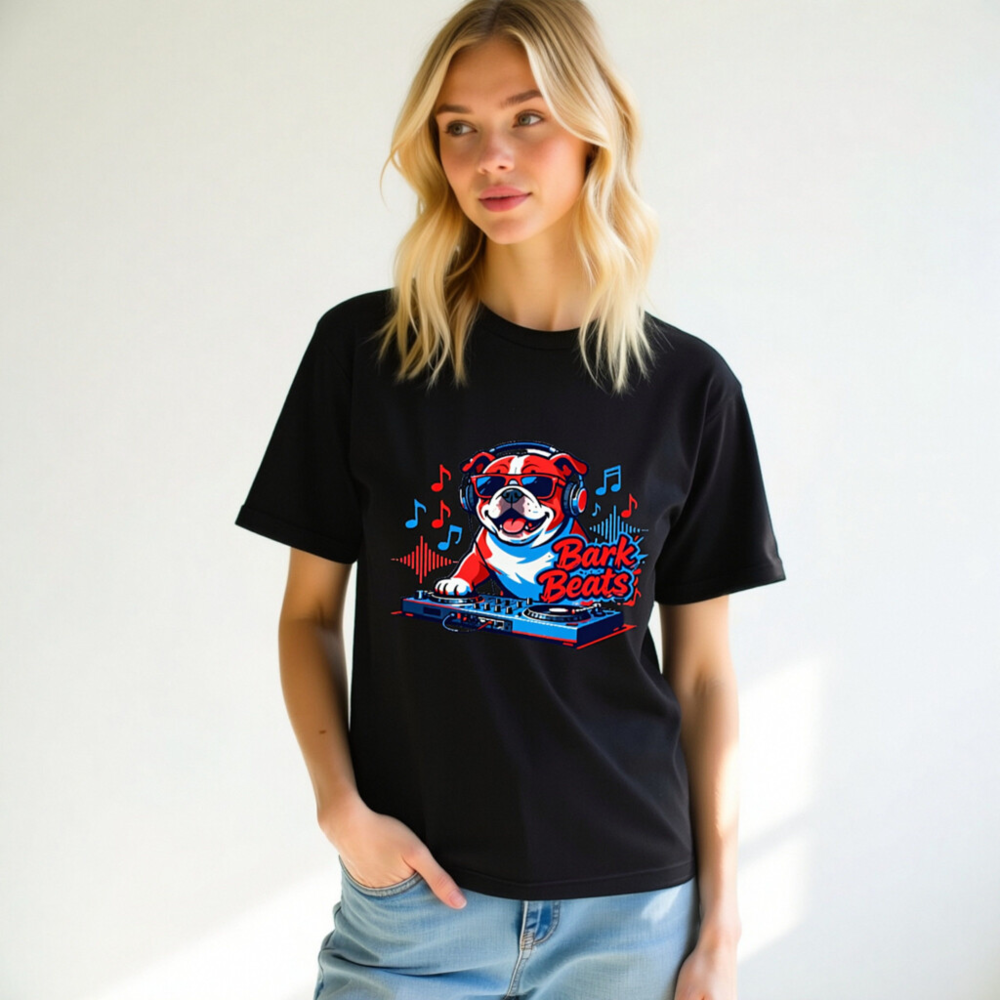 Bark Beats DJ Bulldog Unisex T-Shirt - Red/Blue Graphic Tee - Image 10