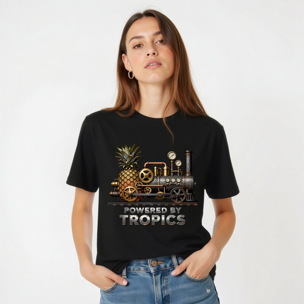 Unisex T-Shirt Powered by Tropics - Pineapple Steam Train Design - Image 2