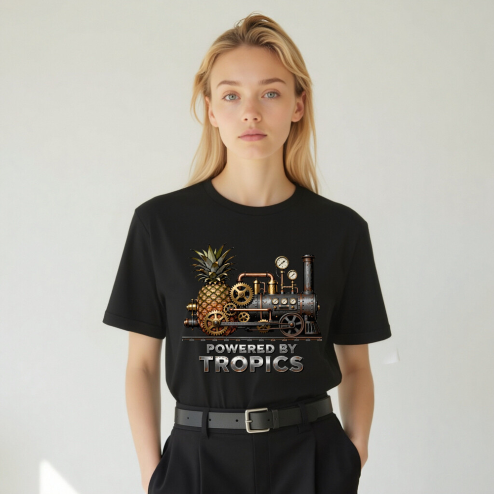 Unisex T-Shirt Powered by Tropics - Pineapple Steam Train Design - Image 5