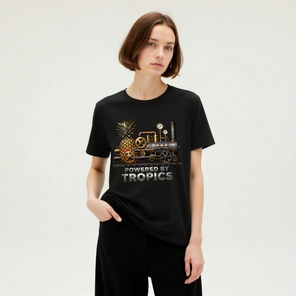 Unisex T-Shirt Powered by Tropics - Pineapple Steam Train Design - Image 7