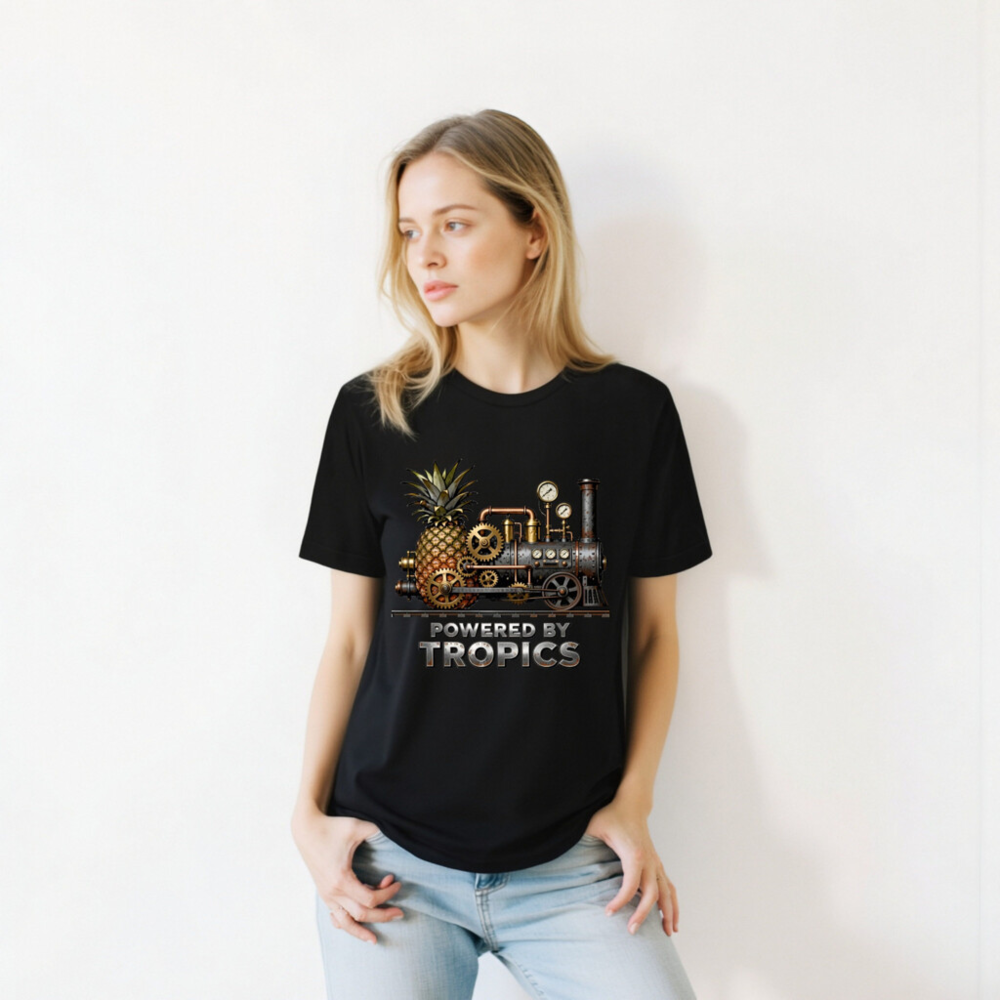 Unisex T-Shirt Powered by Tropics - Pineapple Steam Train Design - Image 9