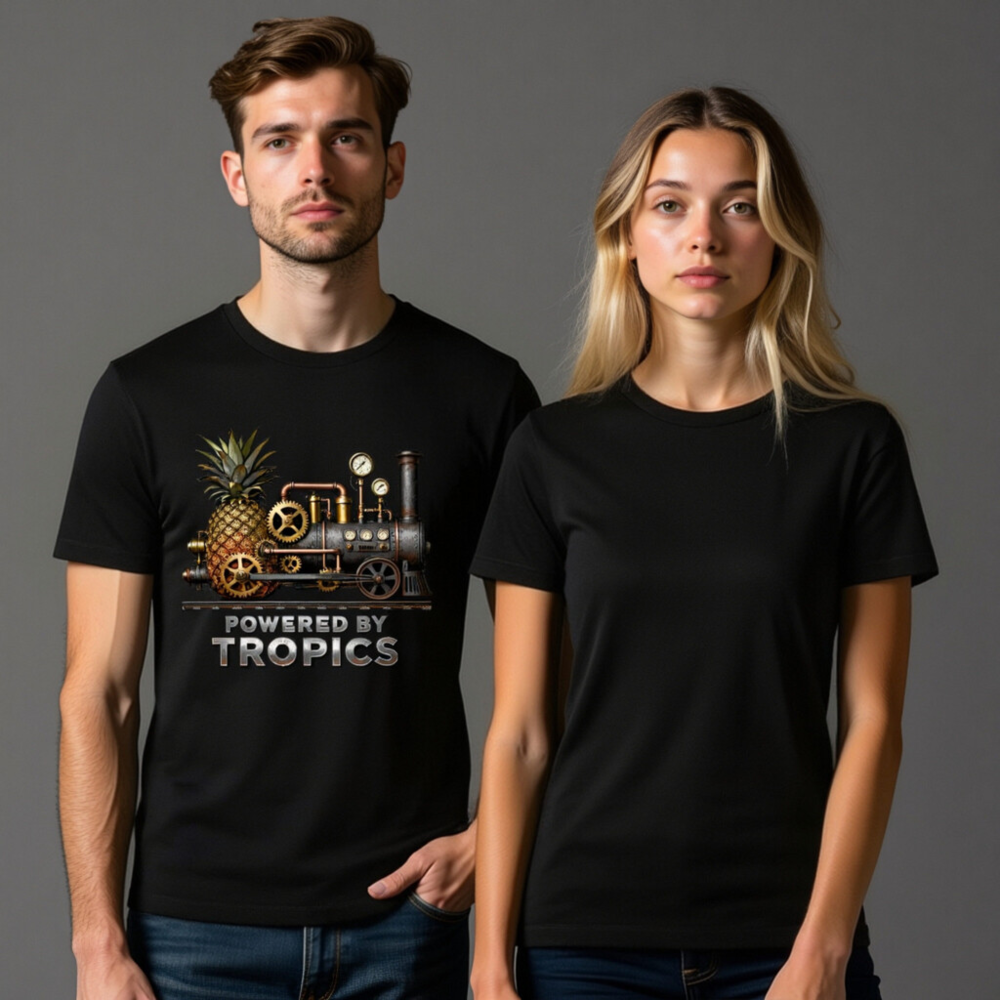 Unisex T-Shirt Powered by Tropics - Pineapple Steam Train Design - Image 11