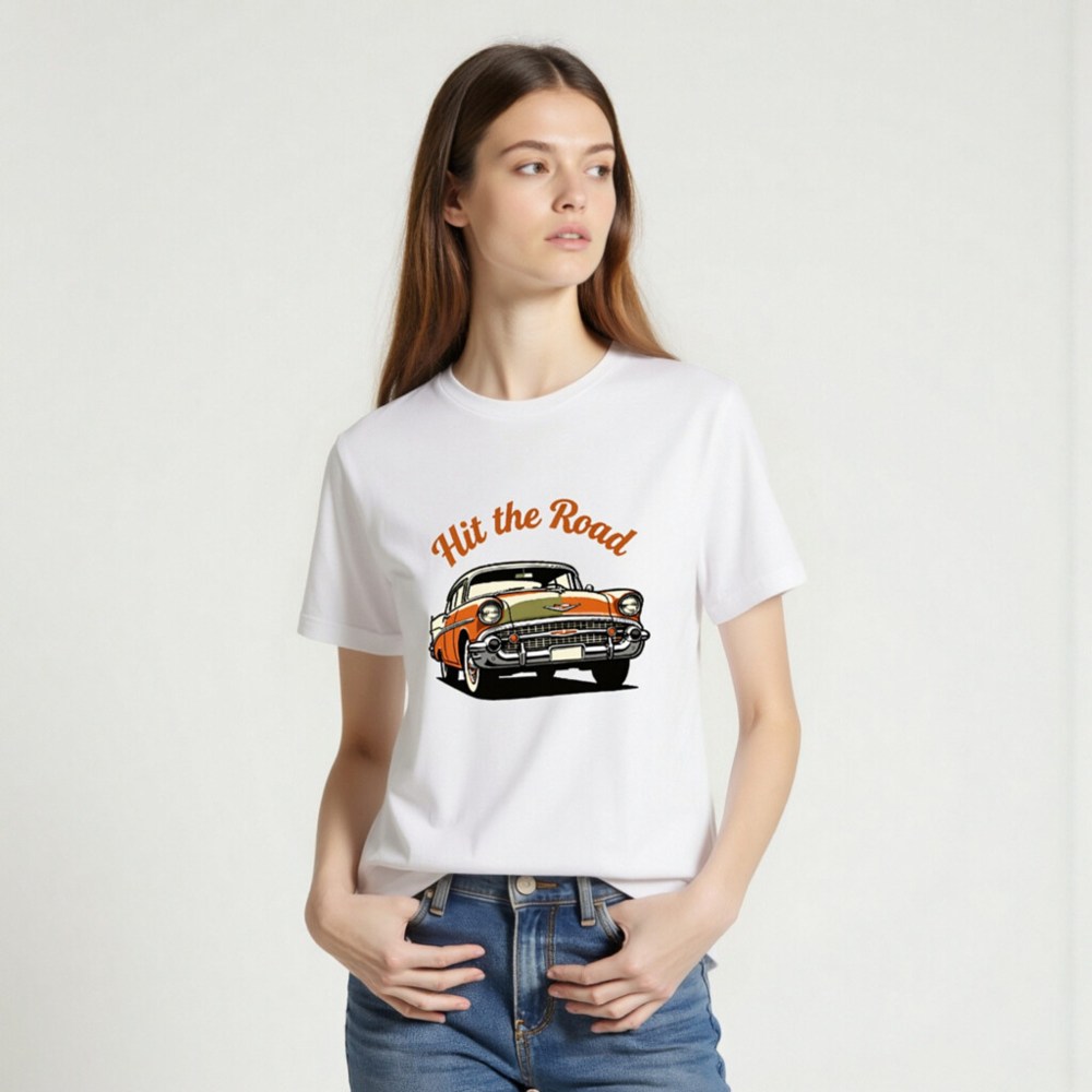 Unisex Staple T-Shirt - Hit the Road Classic Car Graphic Tee - Image 2