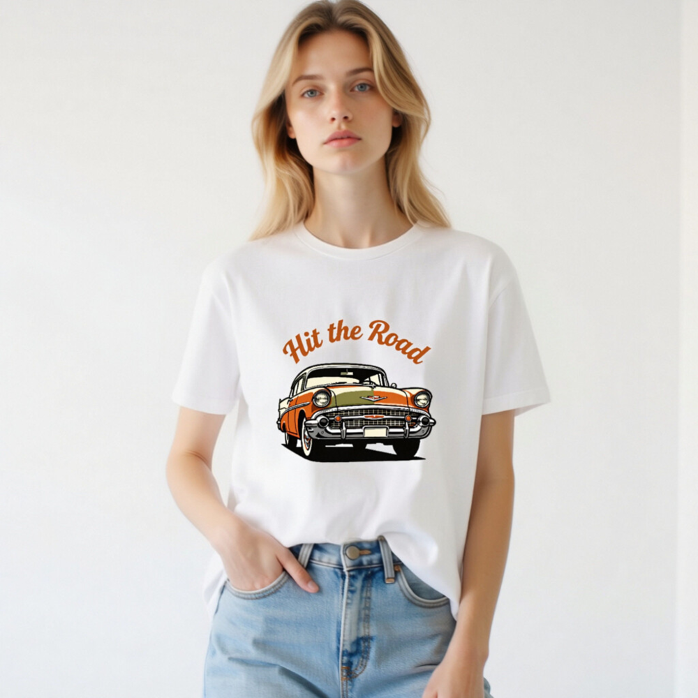 Unisex Staple T-Shirt - Hit the Road Classic Car Graphic Tee - Image 3