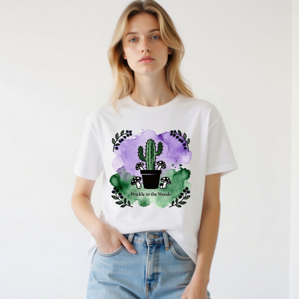 Prickle in the Woods Unisex Staple T-Shirt | Cactus & Mushrooms Watercolor Design - Image 3