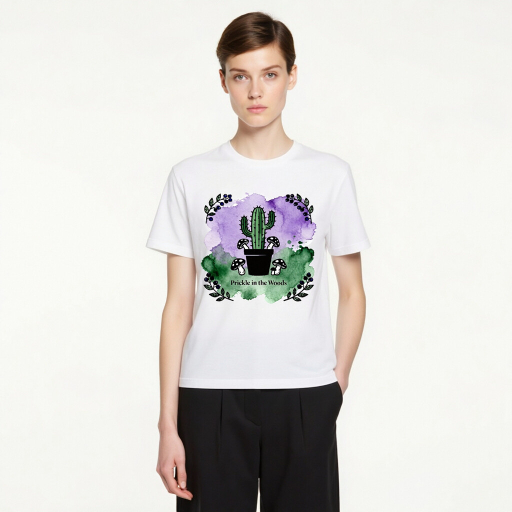 Prickle in the Woods Unisex Staple T-Shirt | Cactus & Mushrooms Watercolor Design - Image 4