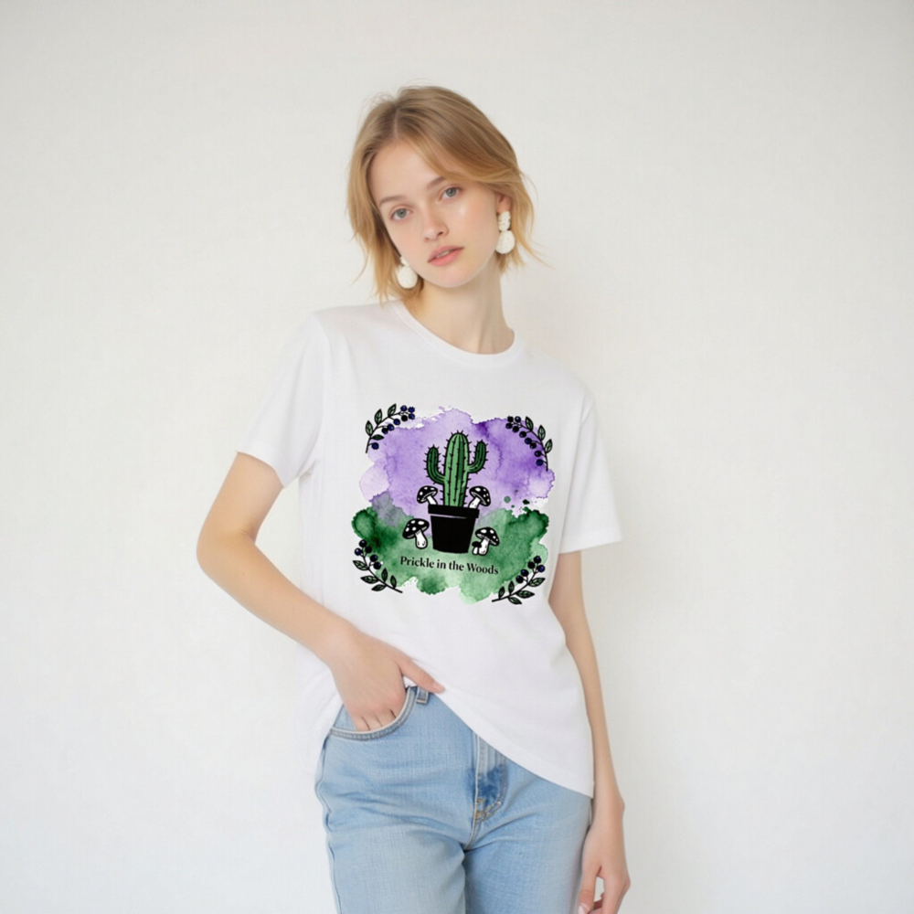 Prickle in the Woods Unisex Staple T-Shirt | Cactus & Mushrooms Watercolor Design - Image 5
