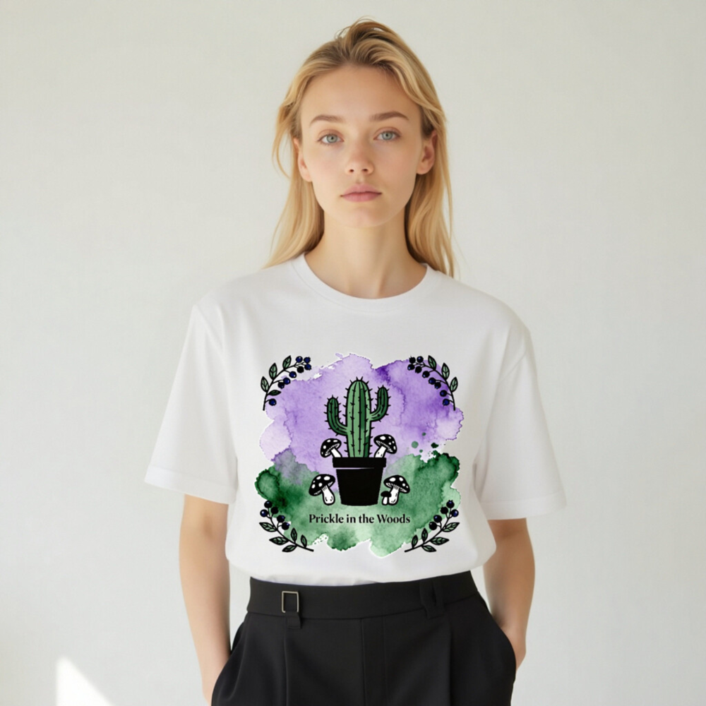 Prickle in the Woods Unisex Staple T-Shirt | Cactus & Mushrooms Watercolor Design - Image 7